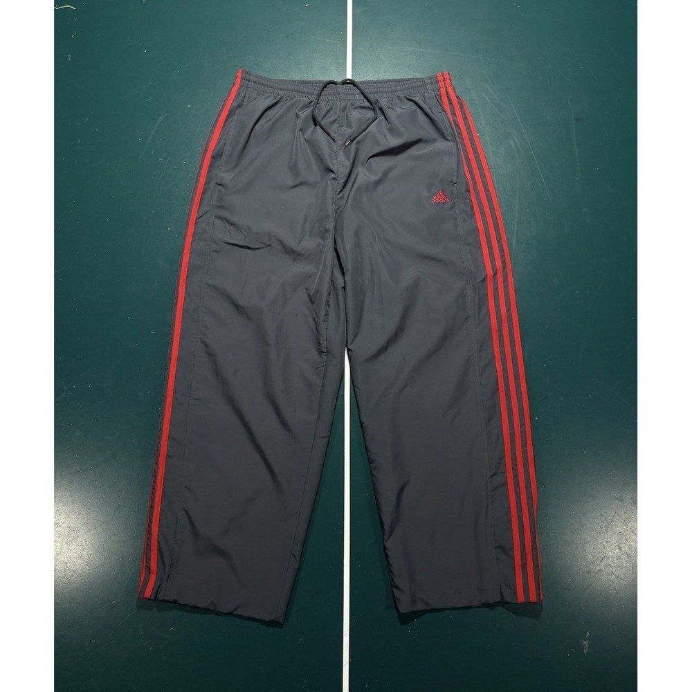 Vintage Adidas Track Pants Men's Large 34x28 Baggy Gray Red Striped Wide Leg Y2K